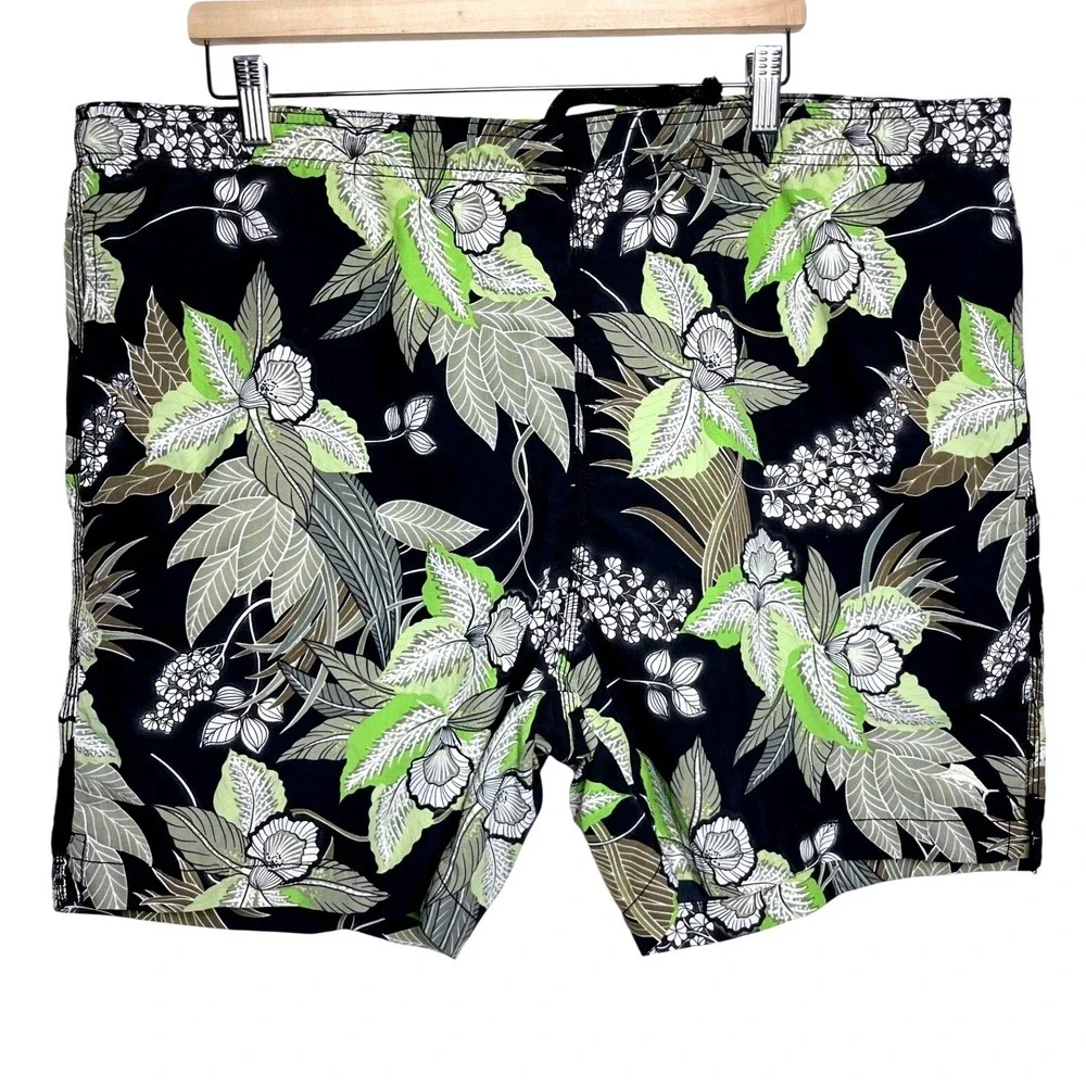 Tommy Bahama Relax Mens XL Swim Trunks Black Lime Green Tropical‎ Floral Shorts